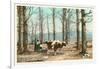 Oxen at Maple Sugar Camp, Vermont-null-Framed Art Print