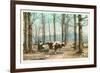 Oxen at Maple Sugar Camp, Vermont-null-Framed Premium Giclee Print