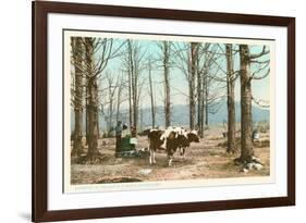 Oxen at Maple Sugar Camp, Vermont-null-Framed Premium Giclee Print