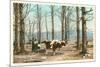 Oxen at Maple Sugar Camp, Vermont-null-Mounted Art Print