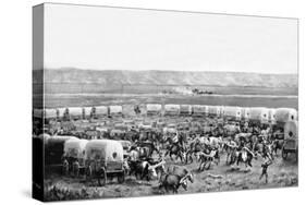 Oxen Being Yoked up in a Corral of Covered Wagons in a Painting by W. H. Jackson, Scotts Bluff, Neb-William Henry Jackson-Stretched Canvas