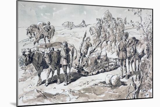 Oxen Drawing a Primitive Sled Laden with Rocks, 1886-Armand Jean Heins-Mounted Giclee Print