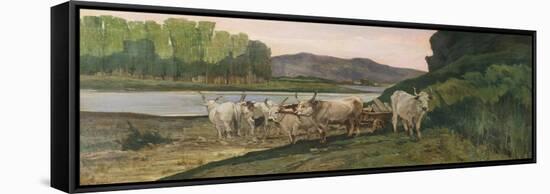 Oxen Near the Arno River-Giovanni Fattori-Framed Stretched Canvas