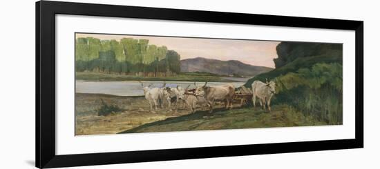 Oxen Near the Arno River-Giovanni Fattori-Framed Giclee Print