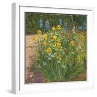 Oxeye Daisies Against the Irises-Timothy Easton-Framed Giclee Print