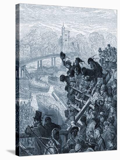 Oxford and Cambridge boat race by Doré-Gustave Dore-Stretched Canvas