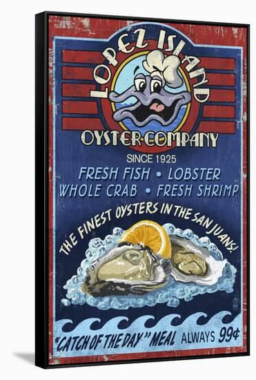 Oyster Bar Vintage Sign - Lopez Island, Washington-Lantern Press-Framed Stretched Canvas
