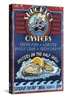 Oyster Bar - Vintage Sign-Lantern Press-Stretched Canvas
