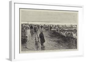 Oyster Cultivation in Brittany, English Visitors at the Oyster Beds at Cancale-null-Framed Giclee Print