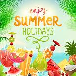 Summer Holidays Set With Cocktails, Palms, Sun, Sky, Sea, Fruits And Berries-Ozerina Anna-Art Print