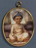 A Portrait Miniature of the Sahibzada, Eldest Son of the Nawab of Oudh, Wearing a Blue Nawabi…-Ozias Humphry-Framed Giclee Print