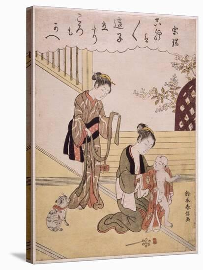 P.312-1941 a Mother Dressing Her Young Son in a Kimono-Suzuki Harunobu-Stretched Canvas