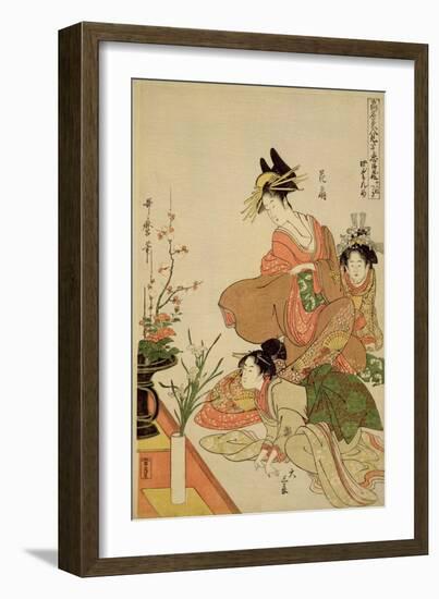 P.351-1945 Scene 4, Comparison of Celebrated Beauties and the Loyal League, C.1797-Kitagawa Utamaro-Framed Giclee Print