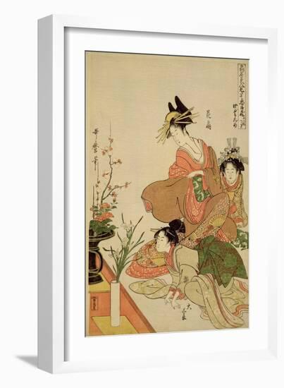 P.351-1945 Scene 4, Comparison of Celebrated Beauties and the Loyal League, C.1797-Kitagawa Utamaro-Framed Giclee Print