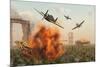 P-47 Thunderbolts Attacking German Jagdpanther Tanks During World War Ii-null-Mounted Art Print