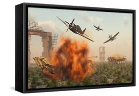 P-47 Thunderbolts Attacking German Jagdpanther Tanks During World War Ii-null-Framed Stretched Canvas