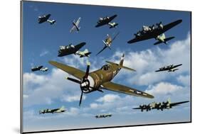 P-47 Thunderbolts Escorting B-17 Flying Fortress Bombers-null-Mounted Art Print