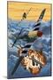 P-51 Mustang Mission with Bomber (Image Only)-Lantern Press-Mounted Art Print