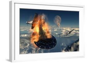 P-51 Mustangs Attacking a Flying Saucer-null-Framed Art Print