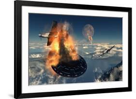 P-51 Mustangs Attacking a Flying Saucer-null-Framed Art Print