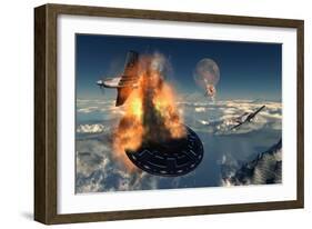 P-51 Mustangs Attacking a Flying Saucer-null-Framed Art Print