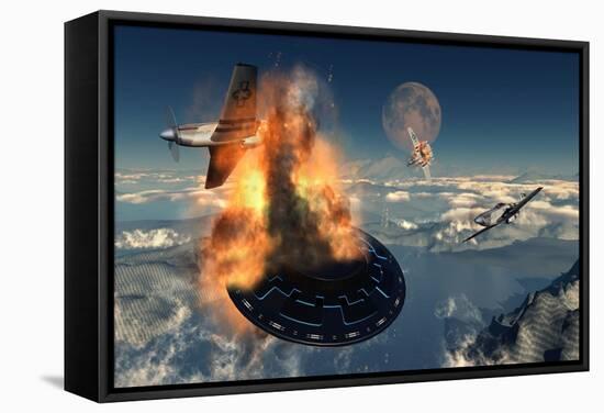 P-51 Mustangs Attacking a Flying Saucer-null-Framed Stretched Canvas