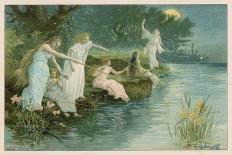 Group of Fairies Fishing in the River for Stars-P. Kauffmann-Framed Stretched Canvas