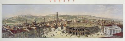 View of Verona, Engraved by L. Cherbuin (Colour Engraving) (See 130088)-P. Majocchi-Mounted Premium Giclee Print