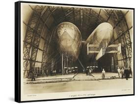 P2 and P3 Airship in a Hangar, Italian Propaganda Postcard, Italo-Turkish War-null-Framed Stretched Canvas