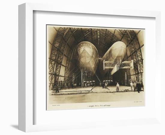 P2 and P3 Airship in a Hangar, Italian Propaganda Postcard, Italo-Turkish War-null-Framed Giclee Print