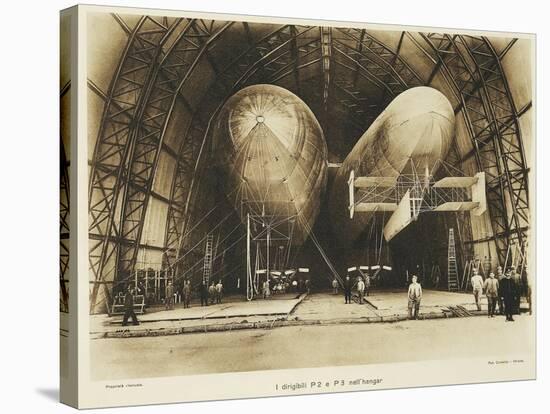 P2 and P3 Airship in a Hangar, Italian Propaganda Postcard, Italo-Turkish War-null-Stretched Canvas
