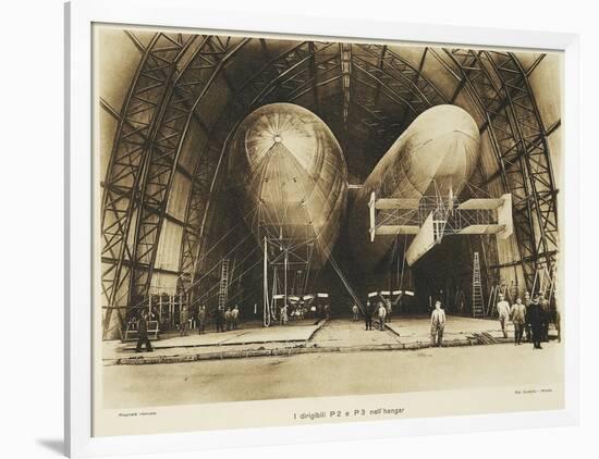 P2 and P3 Airship in a Hangar, Italian Propaganda Postcard, Italo-Turkish War-null-Framed Giclee Print