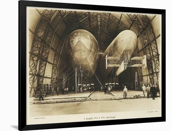 P2 and P3 Airship in a Hangar, Italian Propaganda Postcard, Italo-Turkish War-null-Framed Giclee Print