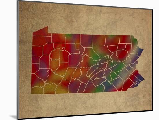 PA Colorful Counties-Red Atlas Designs-Mounted Giclee Print