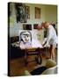 Pablo Picasso Arranging Displays of His Paintings at His Home in Notre-Dame-De-Vie, Mougins-Gjon Mili-Stretched Canvas