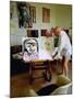 Pablo Picasso Arranging Displays of His Paintings at His Home in Notre-Dame-De-Vie, Mougins-Gjon Mili-Mounted Premium Photographic Print