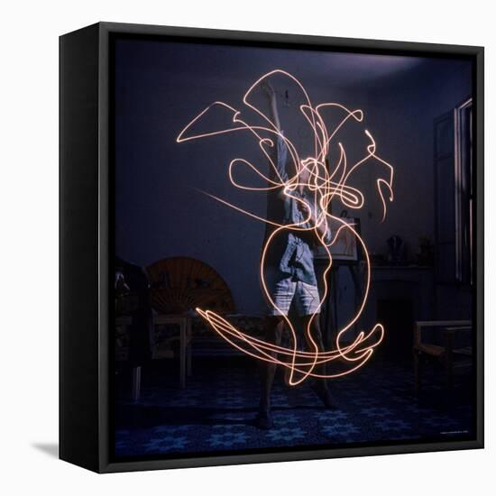 Pablo Picasso Drawing an Image Using a Light Pen-Gjon Mili-Framed Stretched Canvas