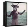 Pablo Picasso Wearing a Cow's Head Mask on Beach at Golfe Juan Near Vallauris-Gjon Mili-Framed Stretched Canvas