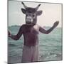 Pablo Picasso Wearing a Cow's Head Mask on Beach at Golfe Juan Near Vallauris-Gjon Mili-Mounted Premium Photographic Print