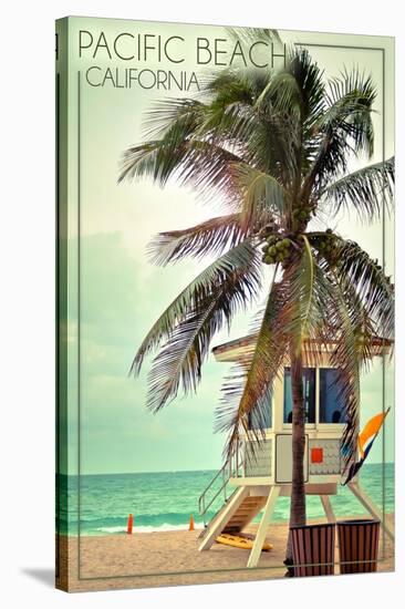 Pacific Beach, California - Lifeguard Shack and Palm-Lantern Press-Stretched Canvas