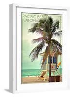 Pacific Beach, California - Lifeguard Shack and Palm-Lantern Press-Framed Art Print