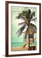 Pacific Beach, California - Lifeguard Shack and Palm-Lantern Press-Framed Art Print