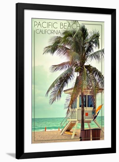 Pacific Beach, California - Lifeguard Shack and Palm-Lantern Press-Framed Art Print