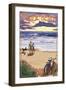 Pacific Beach, Washington - Beach and Sunset-Lantern Press-Framed Art Print