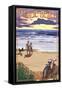 Pacific Beach, Washington - Beach and Sunset-Lantern Press-Framed Stretched Canvas