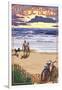 Pacific Beach, Washington - Beach and Sunset-Lantern Press-Framed Art Print