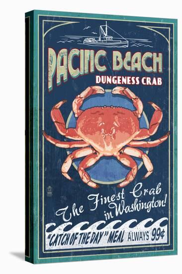 Pacific Beach, Washington - Dungeness Crab Vintage Sign-Lantern Press-Stretched Canvas