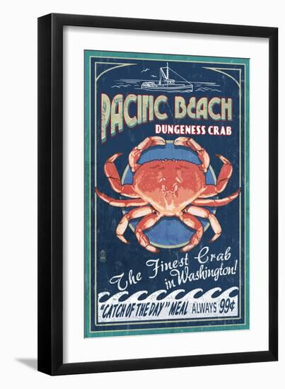 Pacific Beach, Washington - Dungeness Crab Vintage Sign-Lantern Press-Framed Art Print