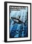 Pacific Beach, Washington - Great White Shark - Scratchboard-Lantern Press-Framed Art Print