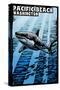 Pacific Beach, Washington - Great White Shark - Scratchboard-Lantern Press-Stretched Canvas